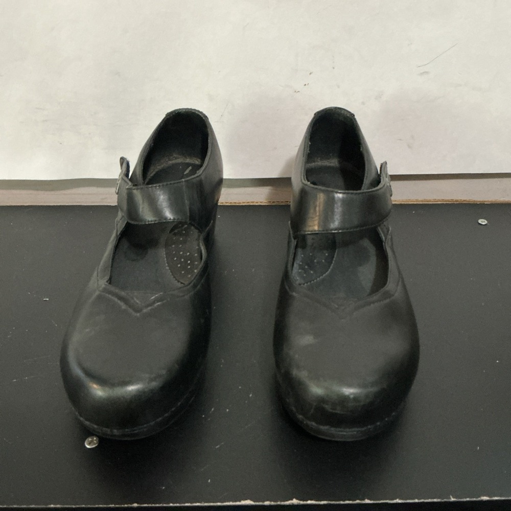 Dansko Tandy Black Leather Mary Jane Clogs Loafers Womens 38 EU 7.5-8 US